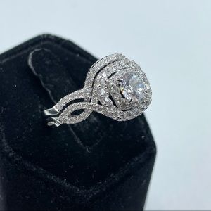 925 Sterling Silver Diamond 2 Band Wedding Ring 10